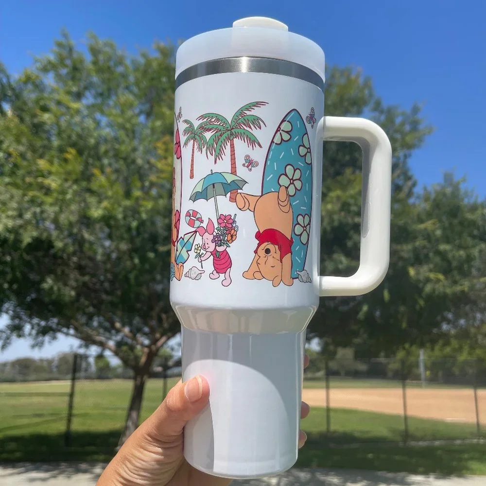Custom 40oz Tumbler Disney Winnie the Pooh Beach Brand new double wall s…